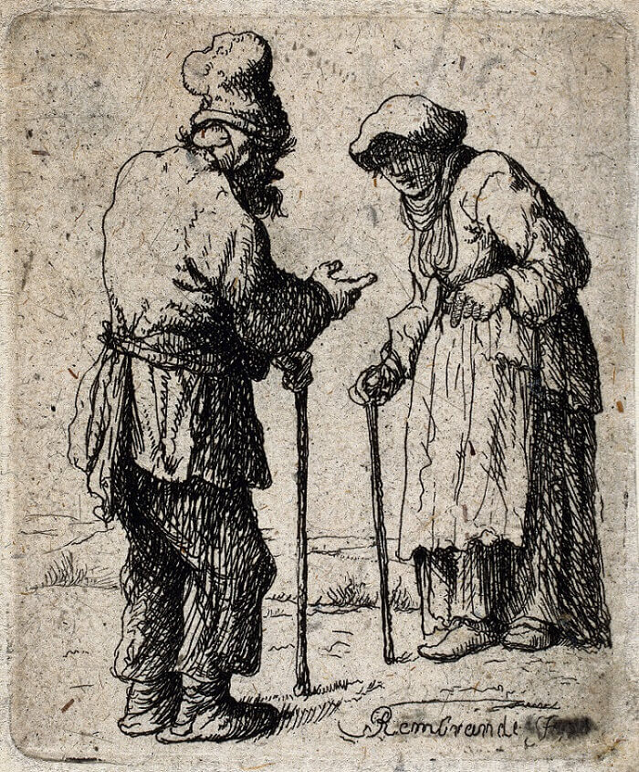 An Old an and an Old Woman Conversing by Rembrandt
