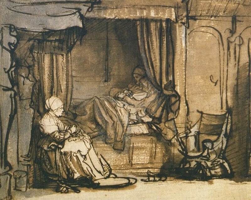 Interior with Saskia in Bed, 1640 by Rembrandt
