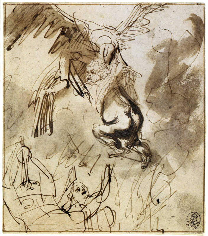 Rape of Ganymede Drawing by Rembrandt