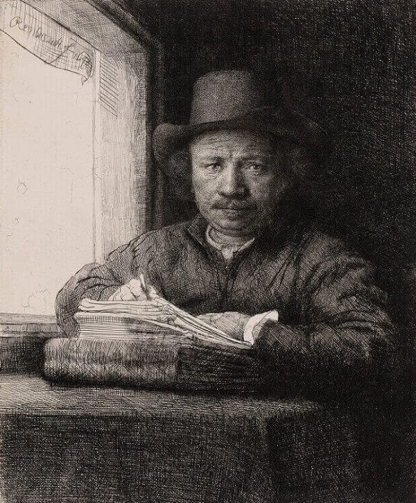 Rembrandt Drawing at a Window, 1648 by Rembrandt