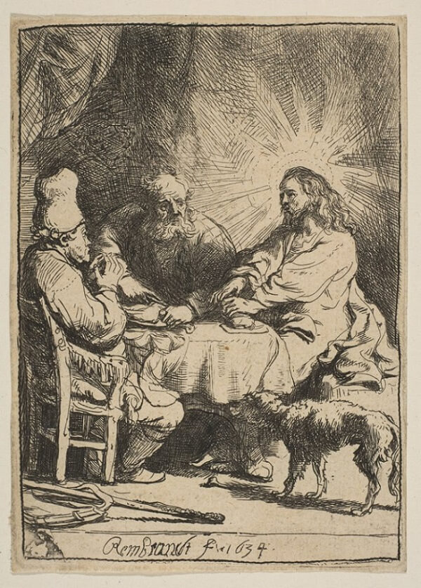 Supper at Emmaus Etching, 1634 by Rembrandt