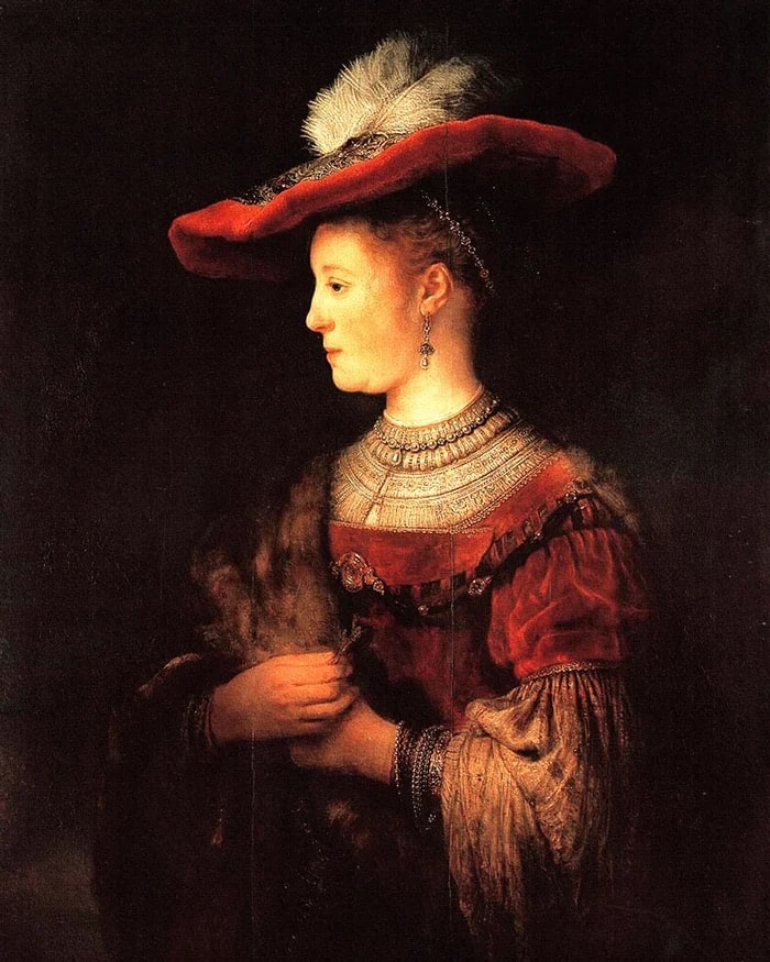 Saskia in a Straw Hat, 1633 by Rembrandt