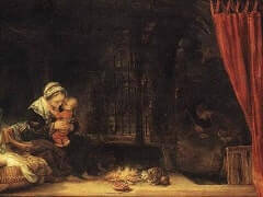 The Holy Family with a Curtain by Rembrandt
